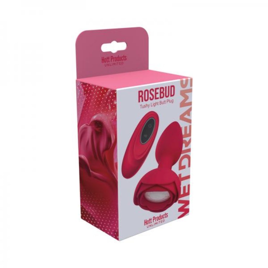 Rose Bud Tushy Light-Up Silicone Butt Plug - Red