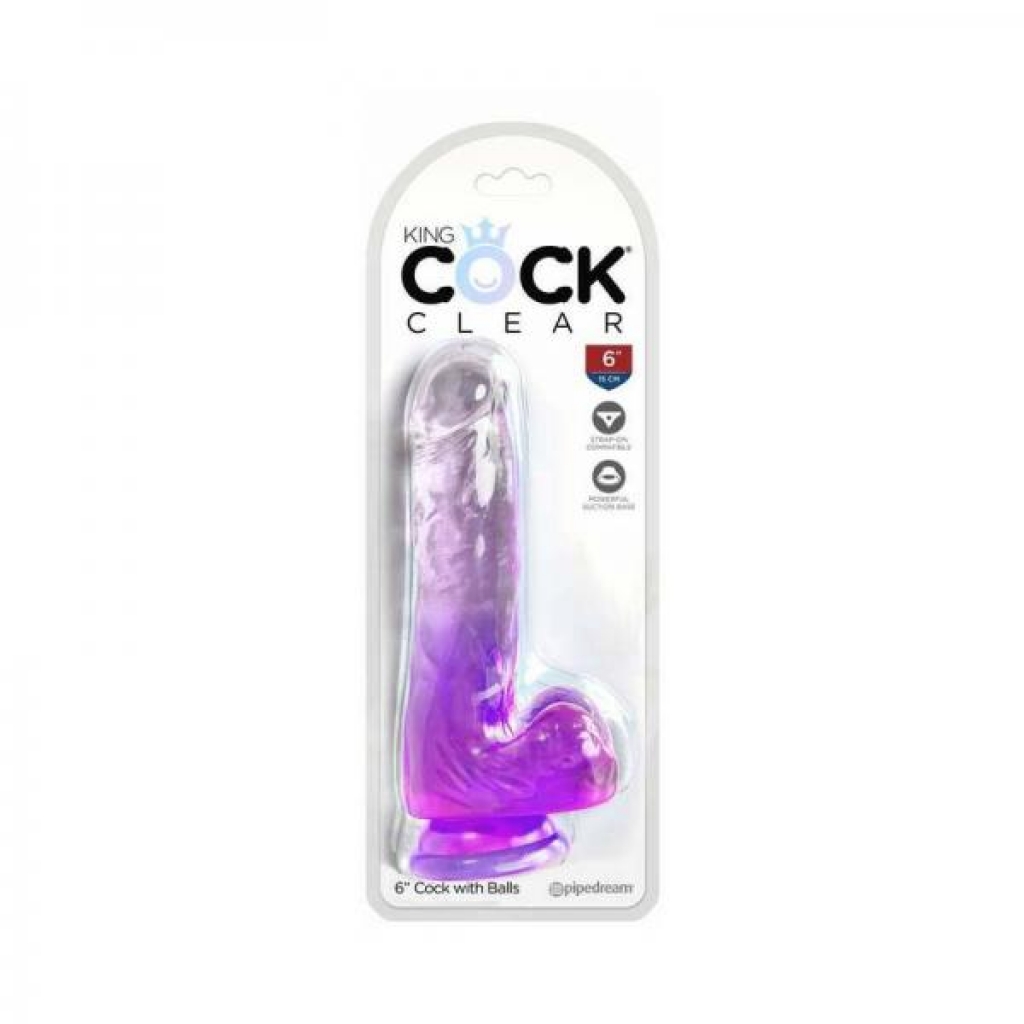 King Cock Clear With Balls - 6in Purple Translucent