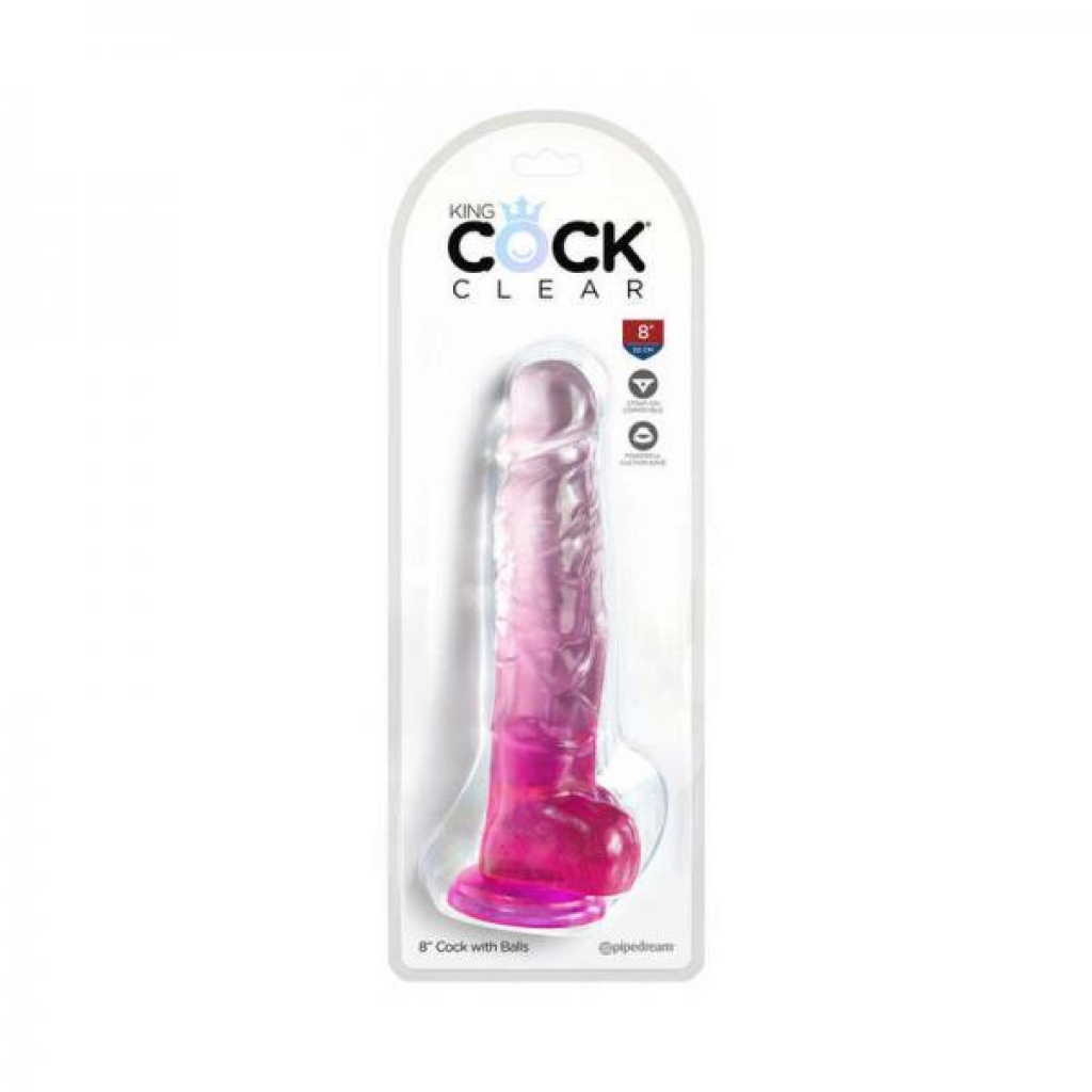 King Cock Clear With Balls - 8in Pink Translucent