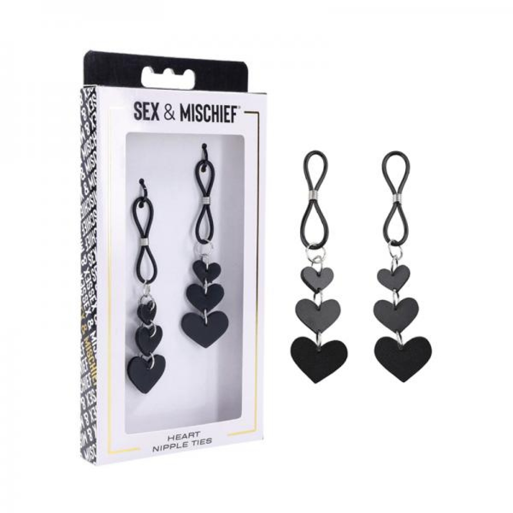 Sportsheets Sex & Mischief Heart Nipple Ties - Black