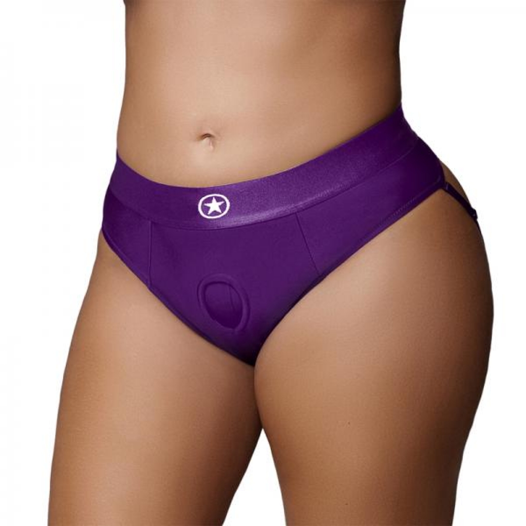 Ouch! Vibrating Strap-On Thong - Purple XL/XXL