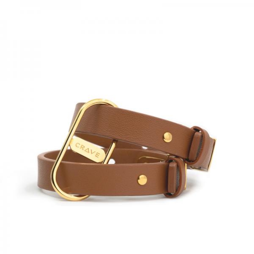 Crave Icon Cuffs - Elegant Leather Restraints in Tan/24kt Gold