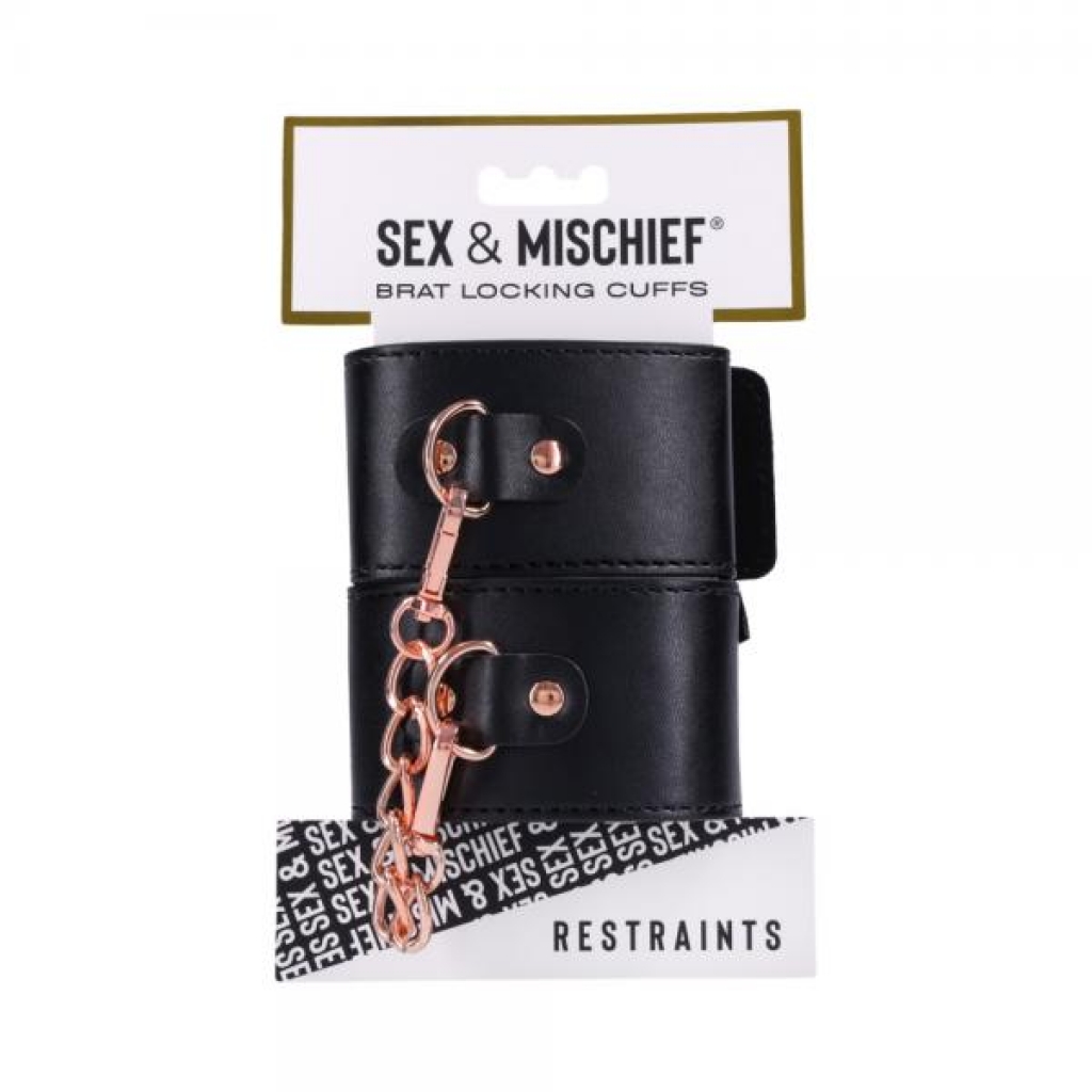 Sportsheets Sex & Mischief Brat Locking Cuffs - Gold