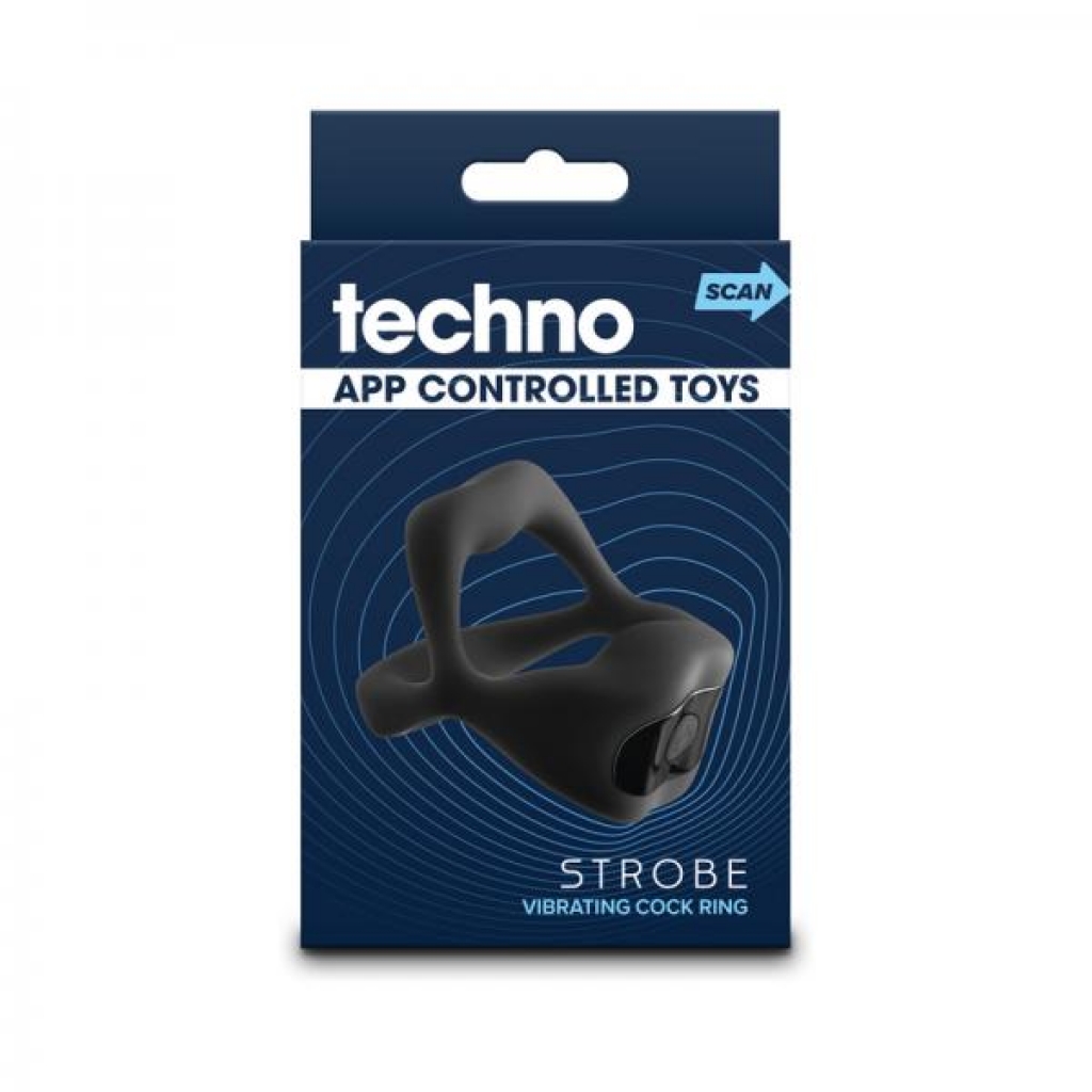 Techno Strobe App-Controlled Vibrating Cock Ring - Black