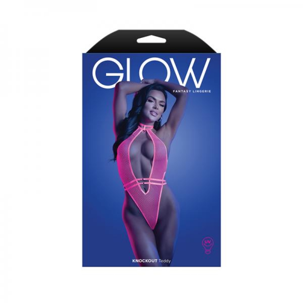 Fantasy Lingerie Glow Knockout UV Reactive Teddy - S/M