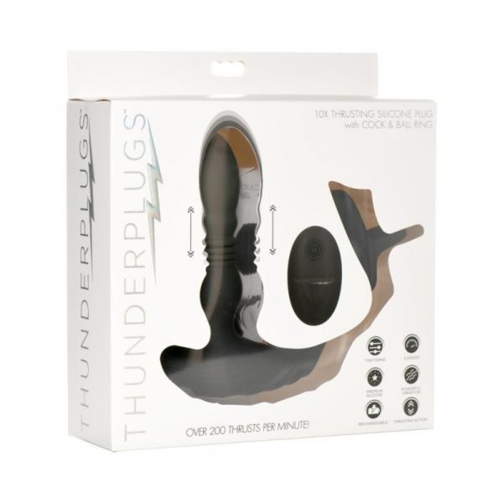 Thunder Plugs Thrusting Silicone Vibrator - Black