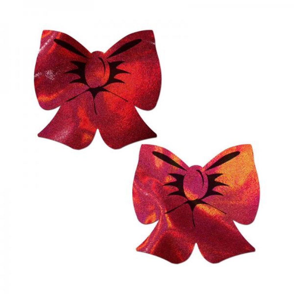 Pastease Bow - Red Holographic Breast Covers