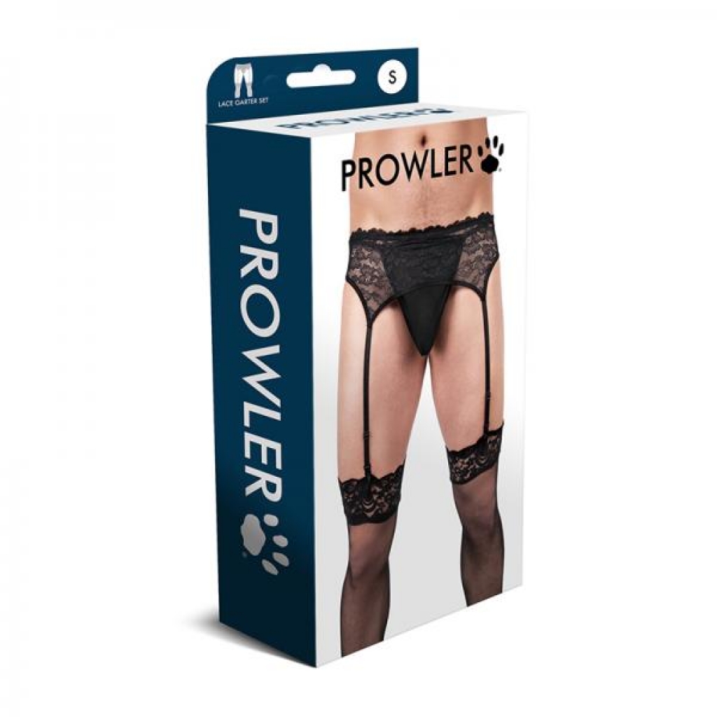 Prowler Lace Garter Set Black - Elegant Seduction