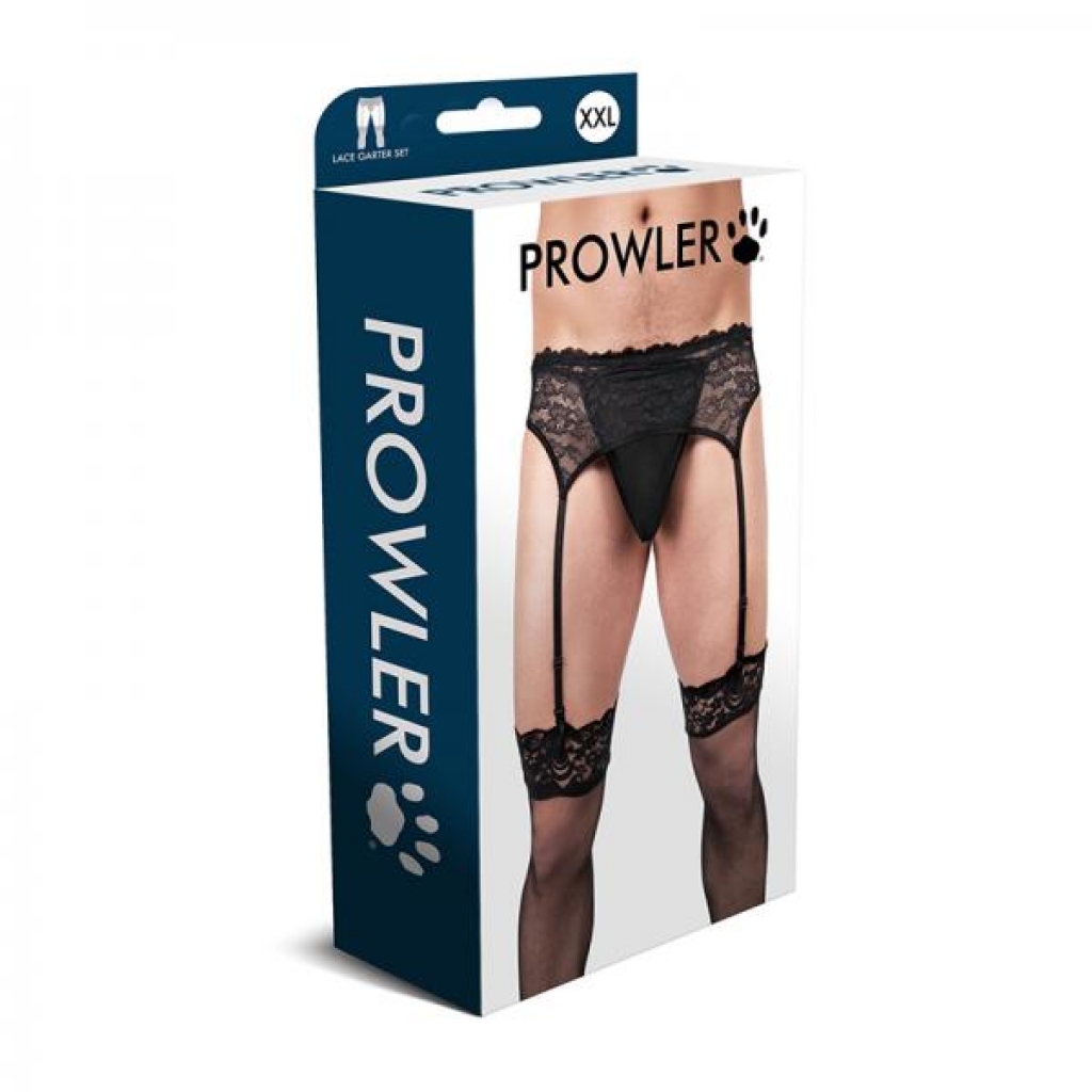 Prowler Lace Garter Set - Black 2XL