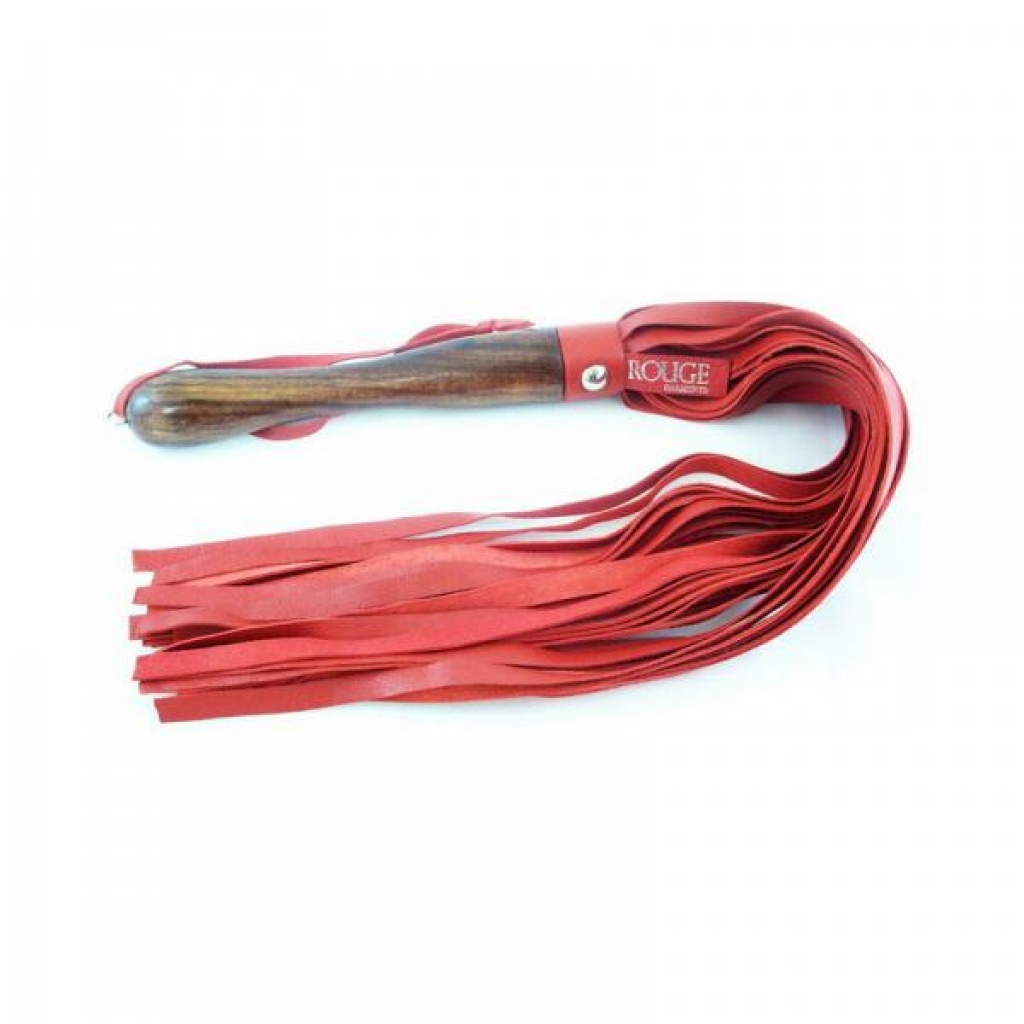 Rouge Wooden Handle Leather Flogger in Red