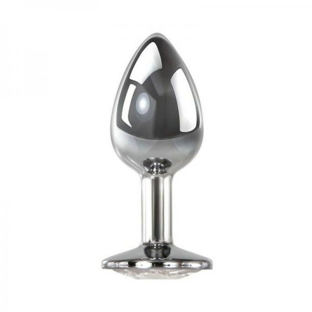 Adam & Eve Clear Gem Anal Plug - Medium in Silver