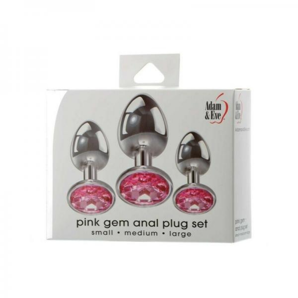 Adam & Eve Pink Gem Anal Plug Set - Silver