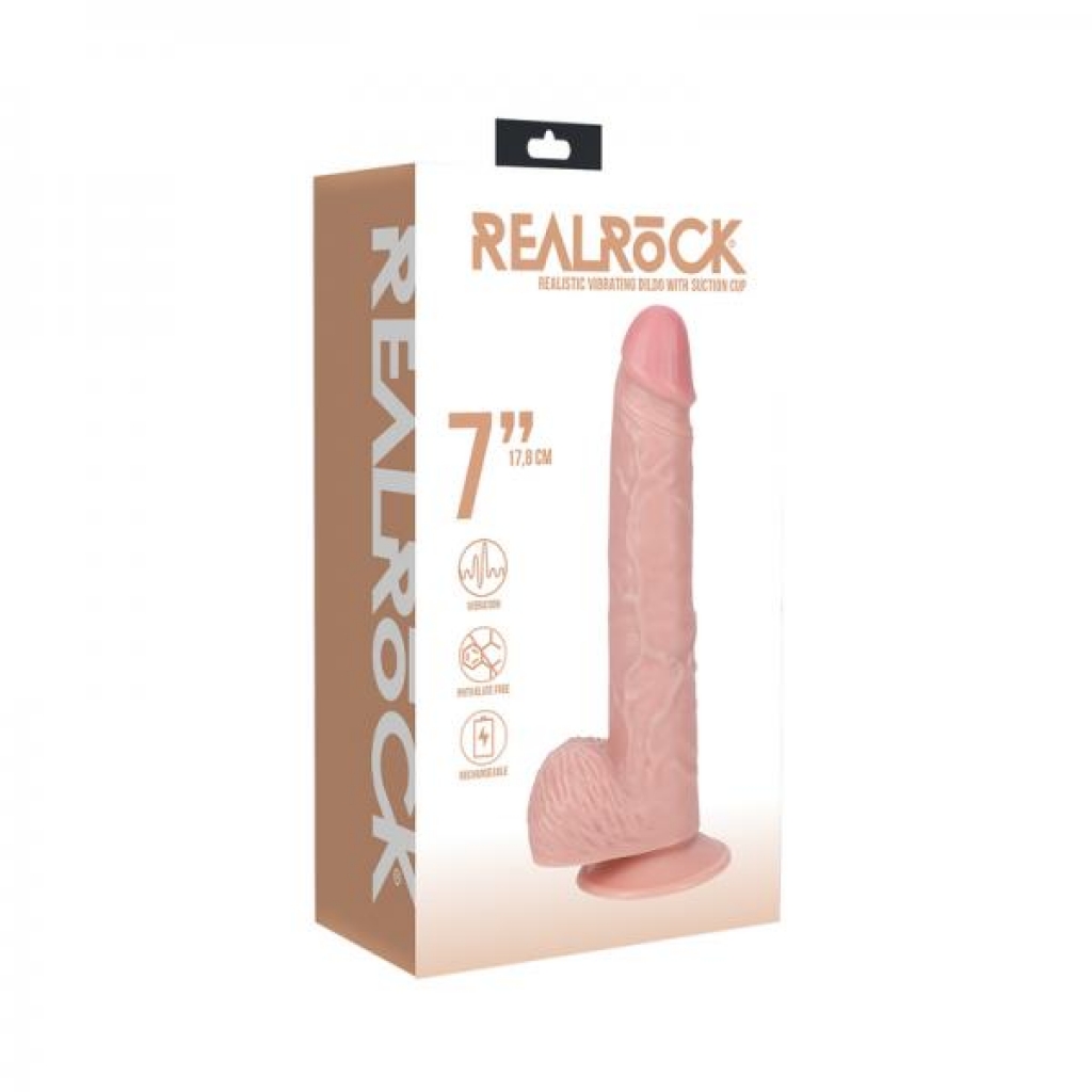 Realrock 7 In. Vibrating Cock with Balls - Straight Beige