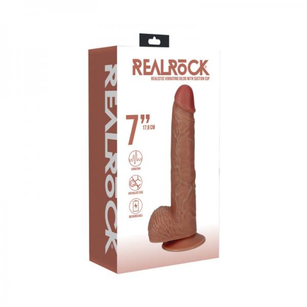 Realrock 7-Inch Vibrating Cock with Balls - Regular Straight Tan