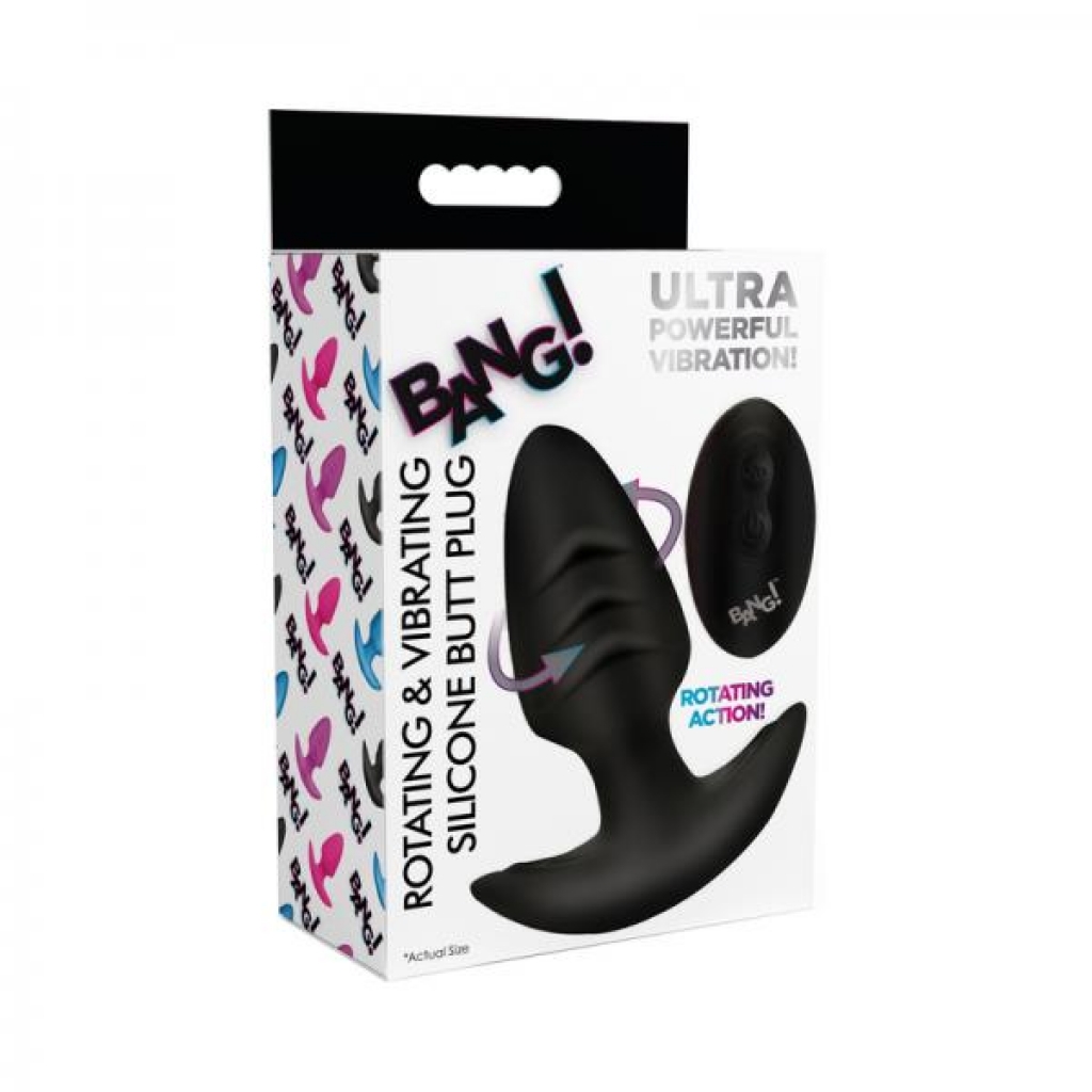 Bang! Rotating & Vibrating Silicone Butt Plug With Remote - Black