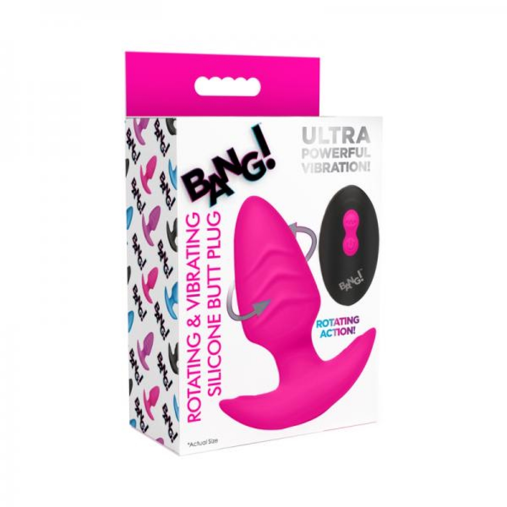 Bang! Rotating & Vibrating Silicone Butt Plug With Remote - Pink