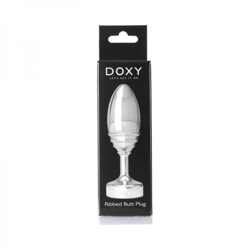 Doxy Ribbed Metal Butt Plug - Silver