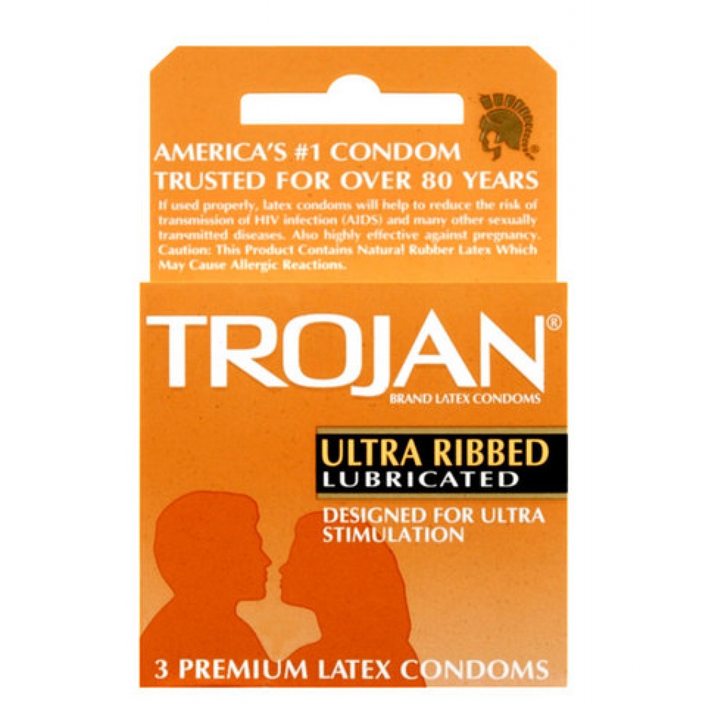 Trojan Ultra Ribbed Lubricated Condoms - 3 Pack (Clear)