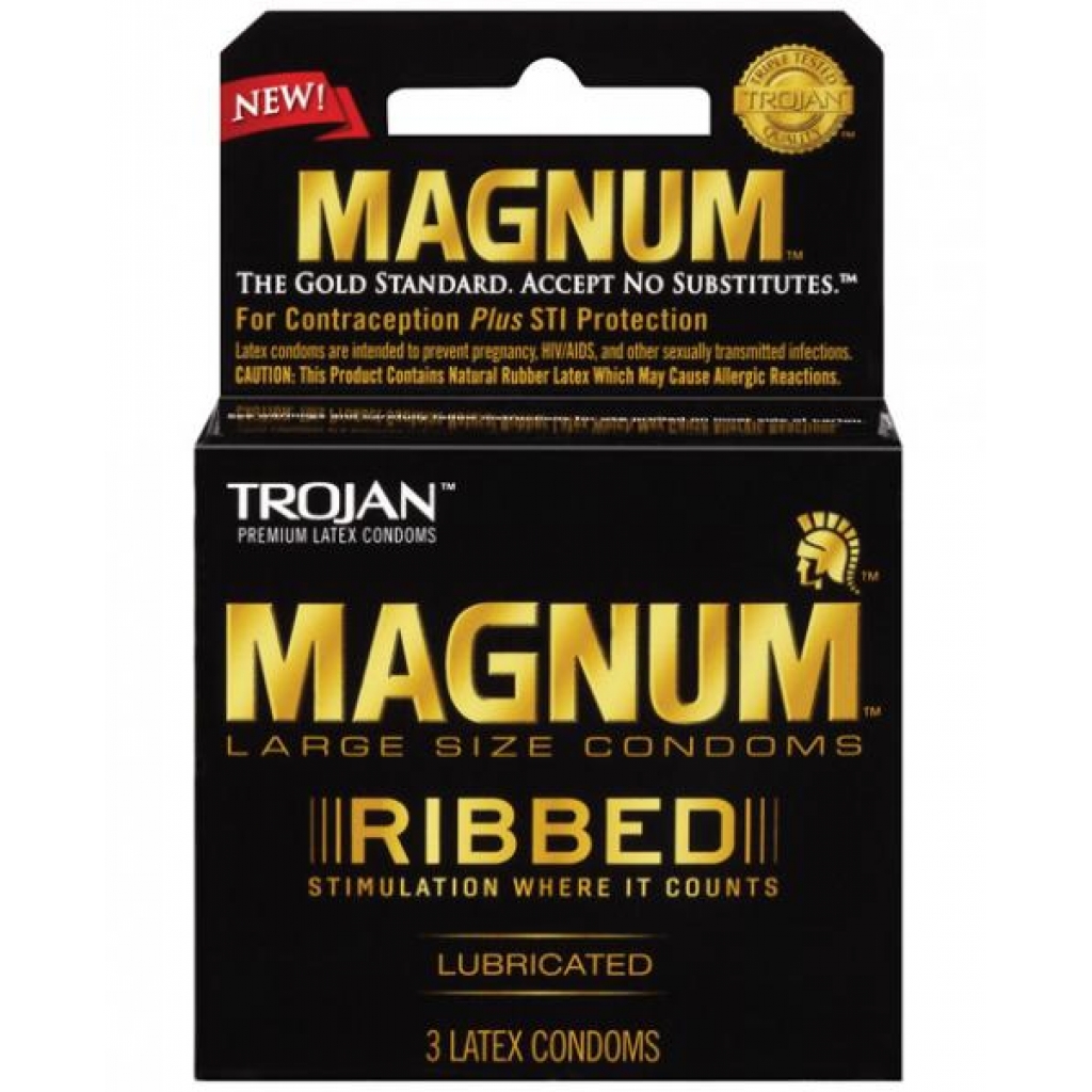 Trojan Magnum Ribbed Latex Condoms - Box of 3