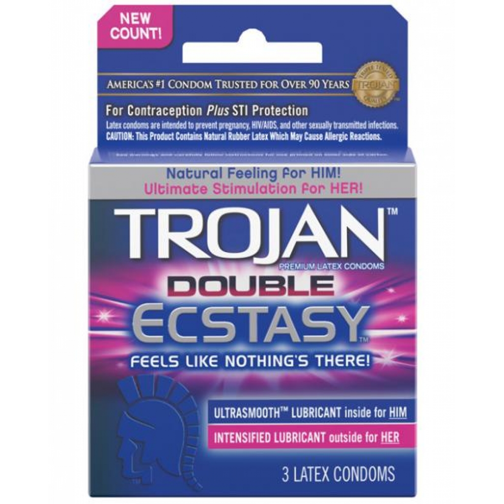 Trojan Double Ecstasy Condom - Box Of 3 Clear