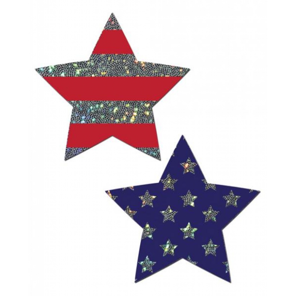 Pastease Glitter Patriotic Star Nipple Pasties - Red Blue