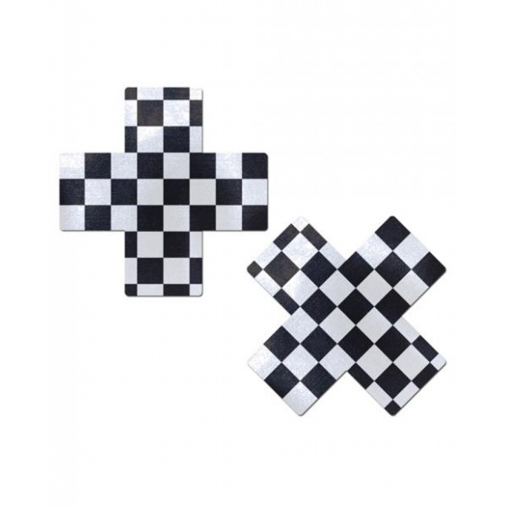 Pastease Checker Cross Nipple Pasties - Black/White