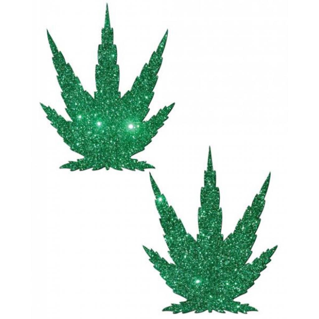 Pastease Green Glitter Marijuana Leaf O/S