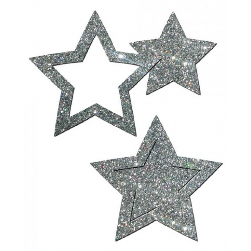 Pastease Glitter Peek-A-Boo Stars - Silver Pasties