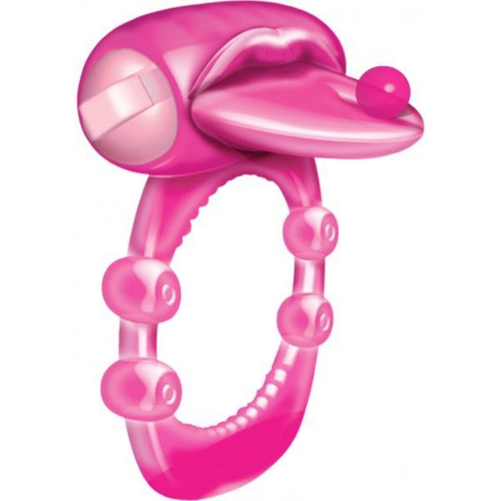 Vibrating Pierced Tongue Silicone Cock Ring – Waterproof Magenta Pink