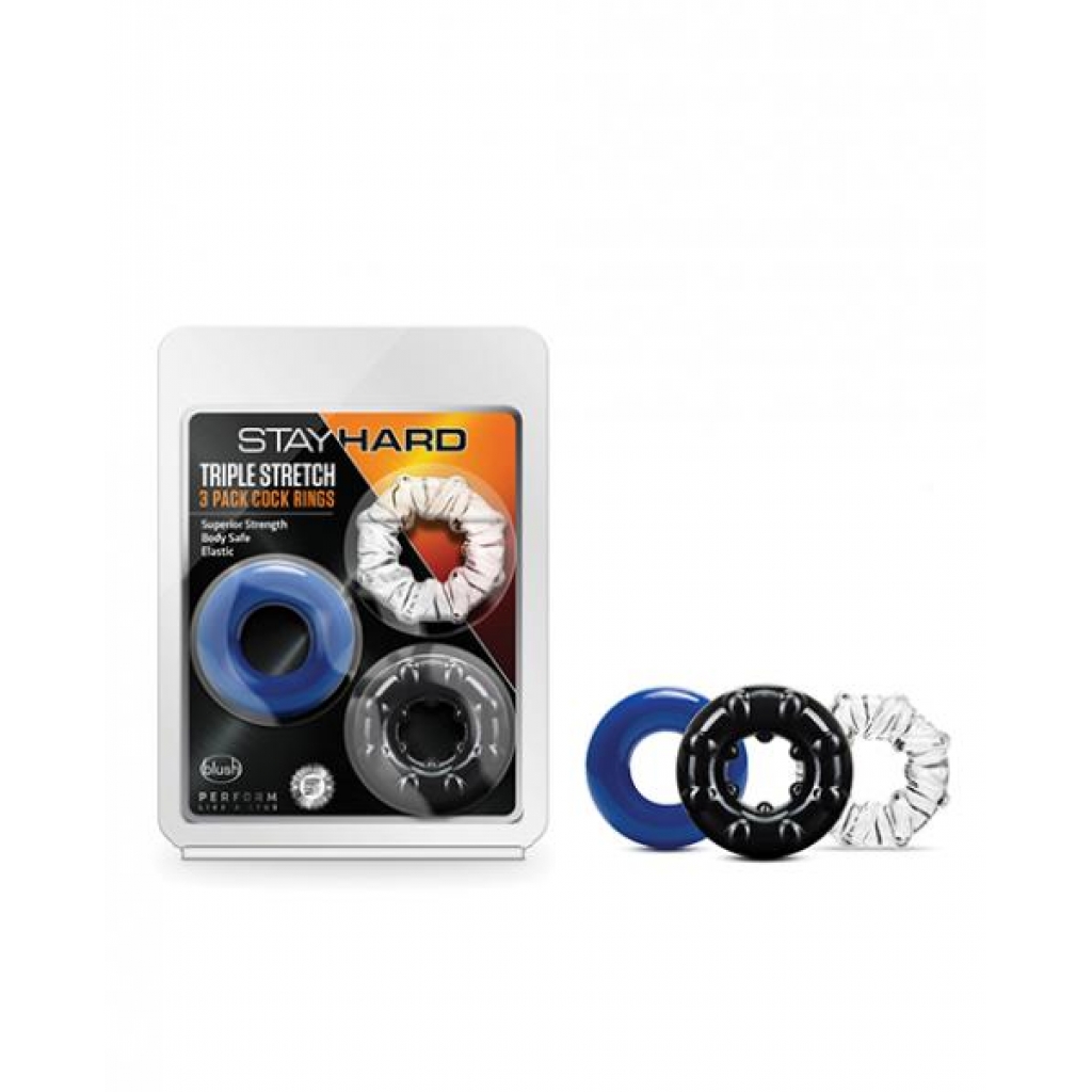 Stay Hard Triple Stretch Cock Rings - Pack of 3