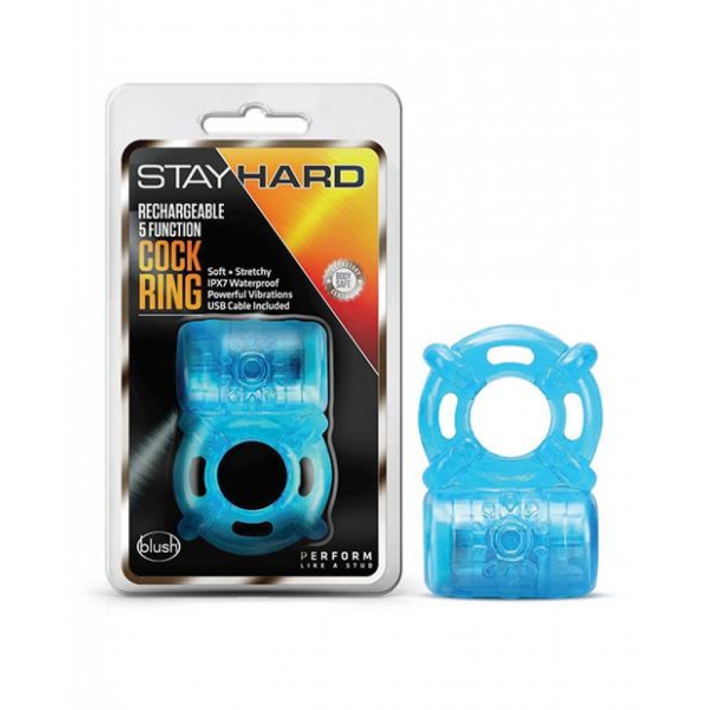 Stay Hard Rechargeable 5 Function Cock Ring - Blue