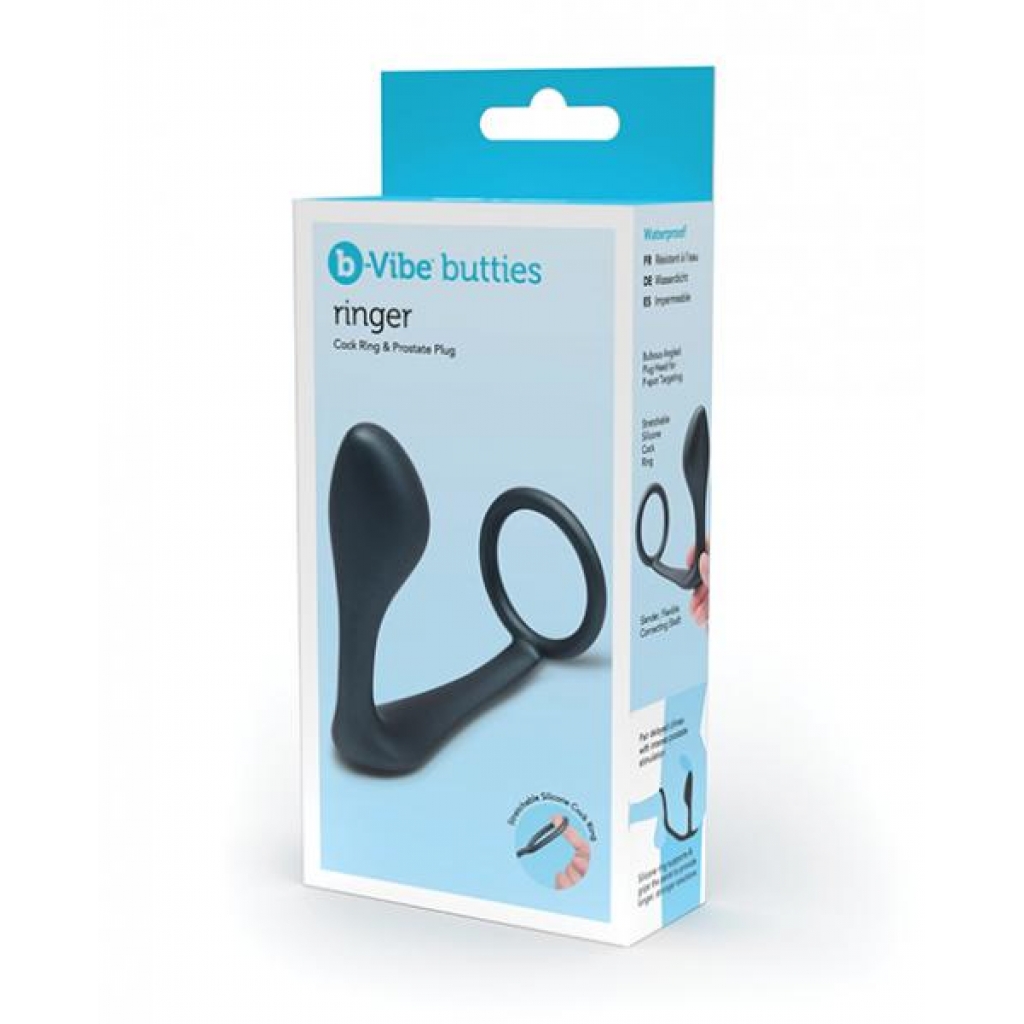 B-vibe Butties Ringer Cock Ring & Prostate Plug - Black