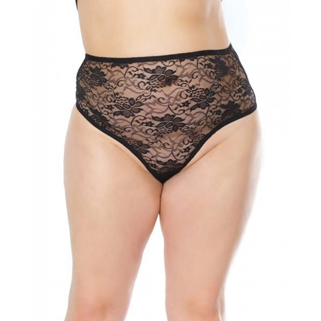 Stretch Lace High Waist Thong - Black