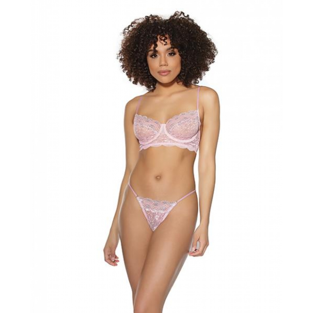 Crystal Pink Underwire Bra & G-string Set - Medium