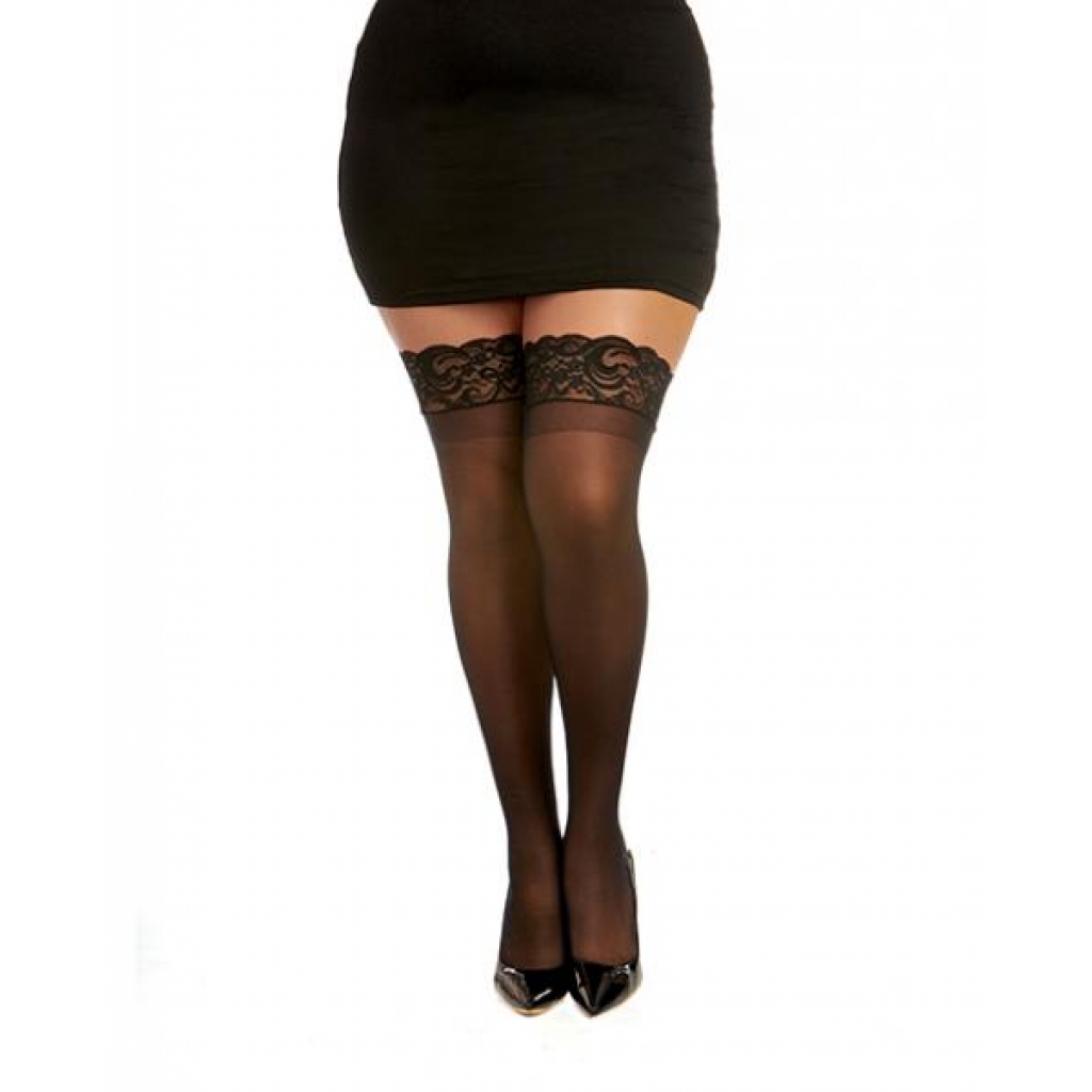 Sheer Lace Top Thigh High Stockings - Black