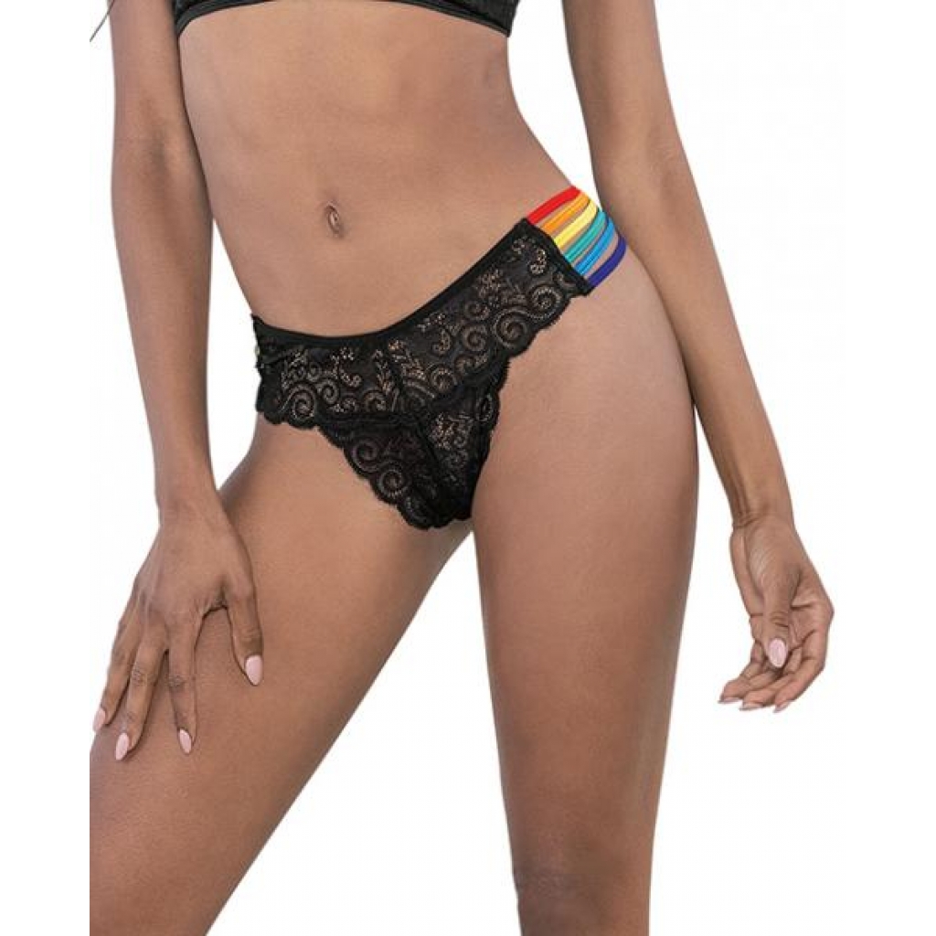 Pride Lace Rainbow Side Straps Panty - Black O/S