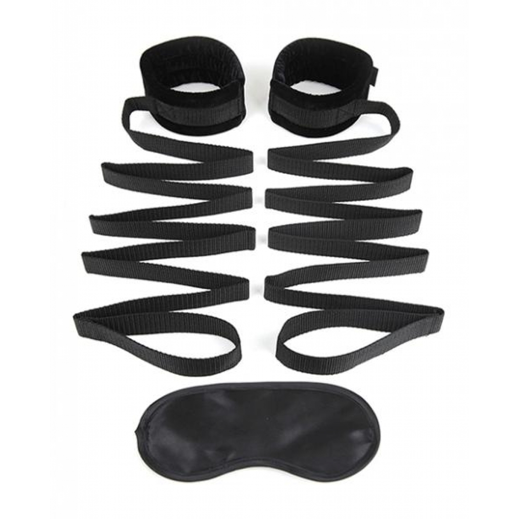 Lux Fetish Bondage Bed Strap Restraint System Set - Black