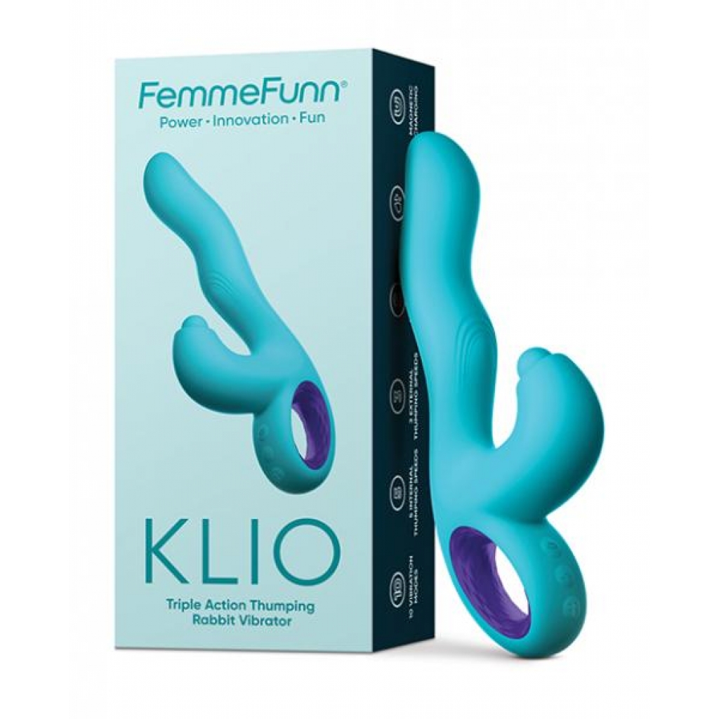 Klio Triple Action Rabbit Vibrator - Turquoise