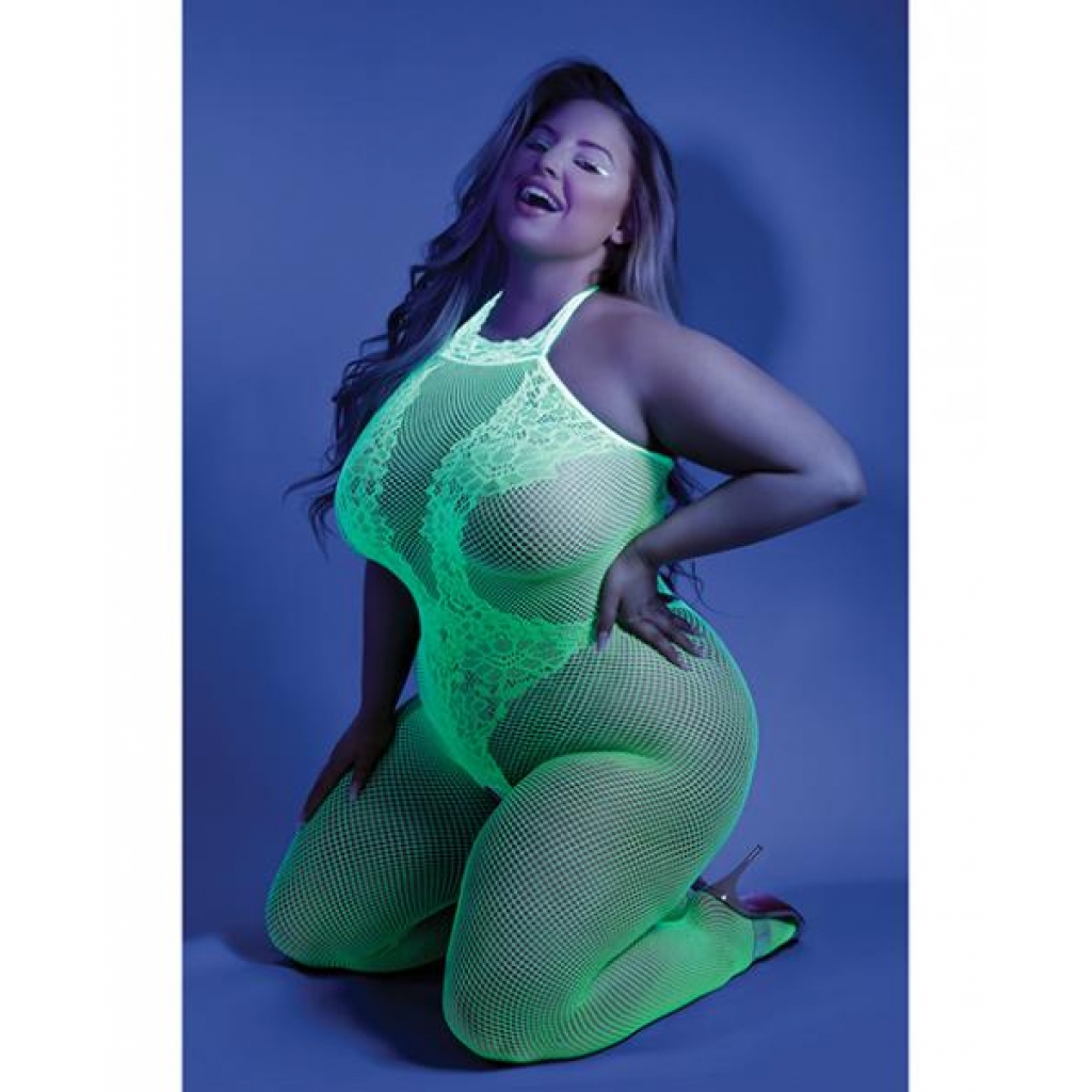 Glow Black Light Crotchless Bodystocking - Neon Green