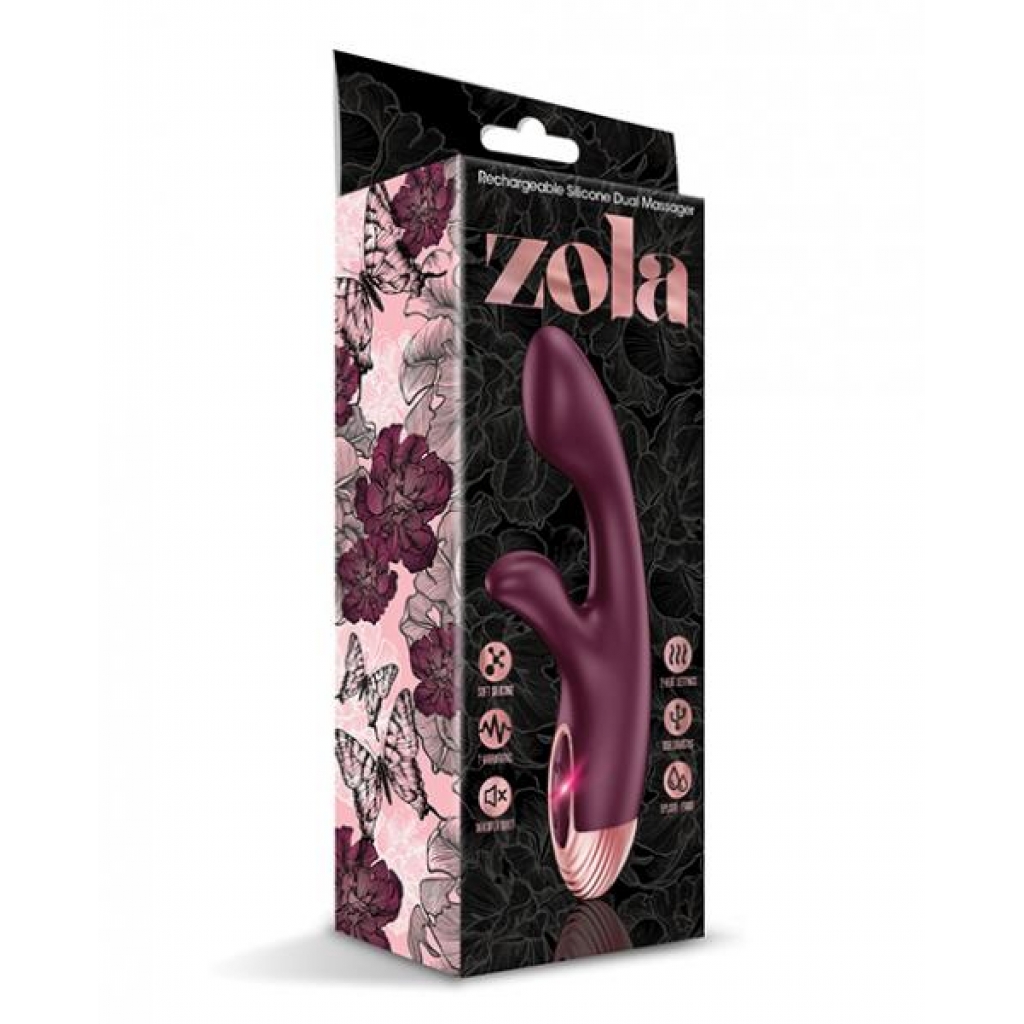 Zola Dual Massager - Rechargeable Silicone - Burgundy/Rose Gold