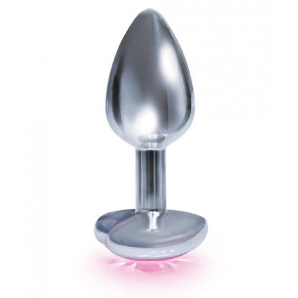 The Silver Starter Bejeweled Heart Steel Plug - Pink