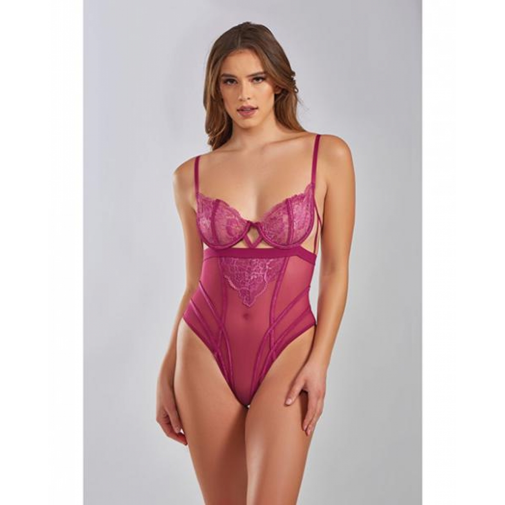 Quinn Cross Dyed Galloon Lace & Mesh Teddy - Wine Lg