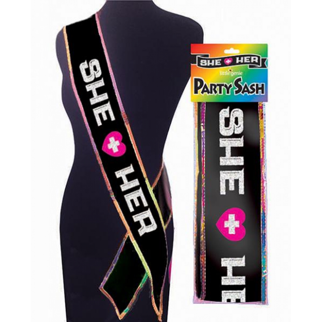 She + Her Elegant Black Party Sash