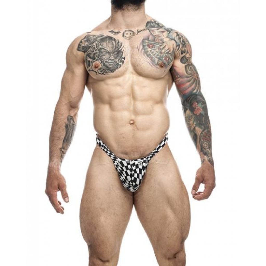 Male Basics Y Buns Checkers Thong - XL White