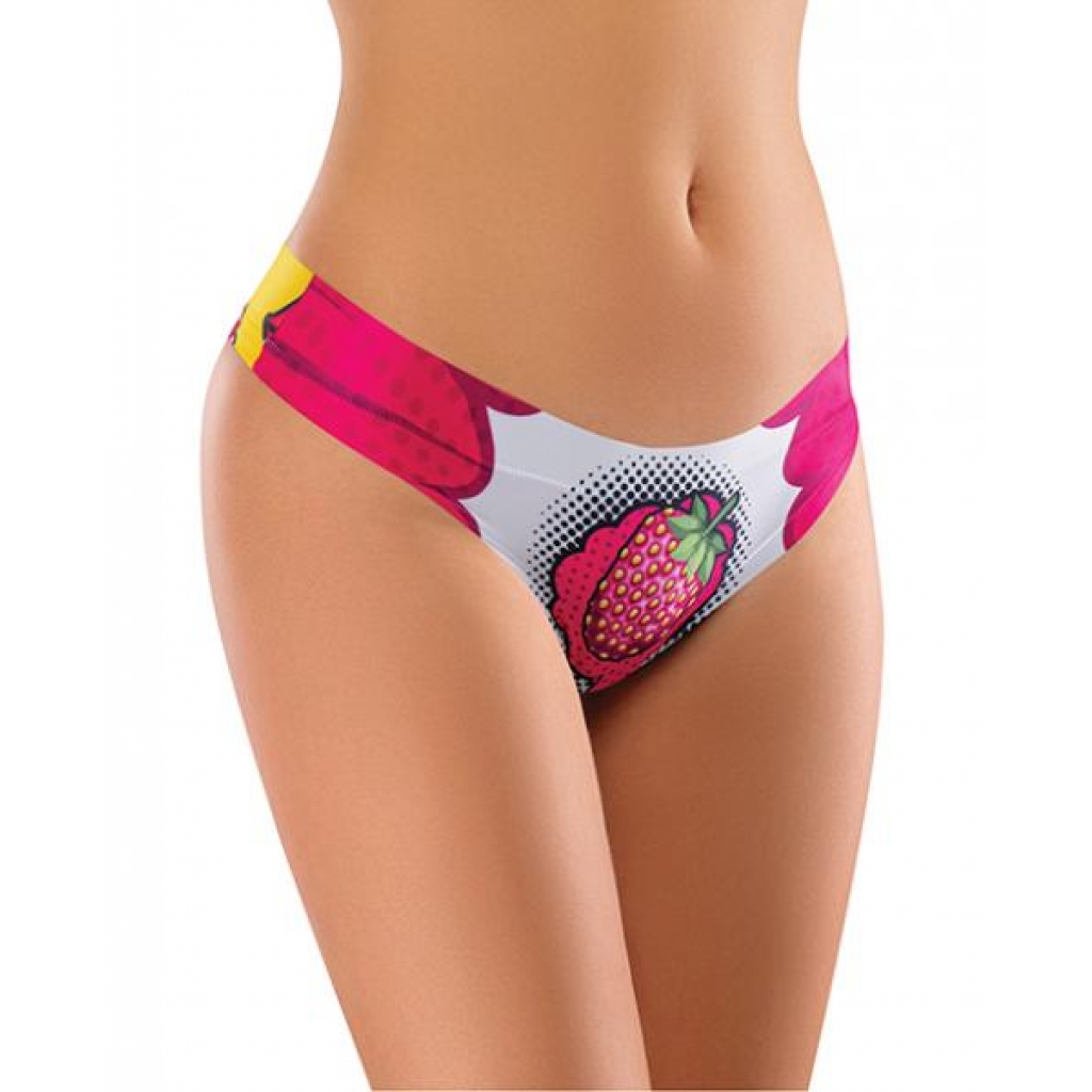 Mememe Intrigue Kissberry Printed Thong - Size Small/Medium