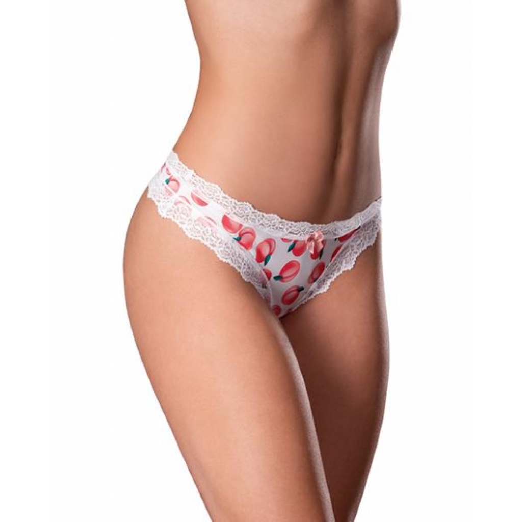 Sweet Treats Crotchless Thong with Peach Lube - White L/XL