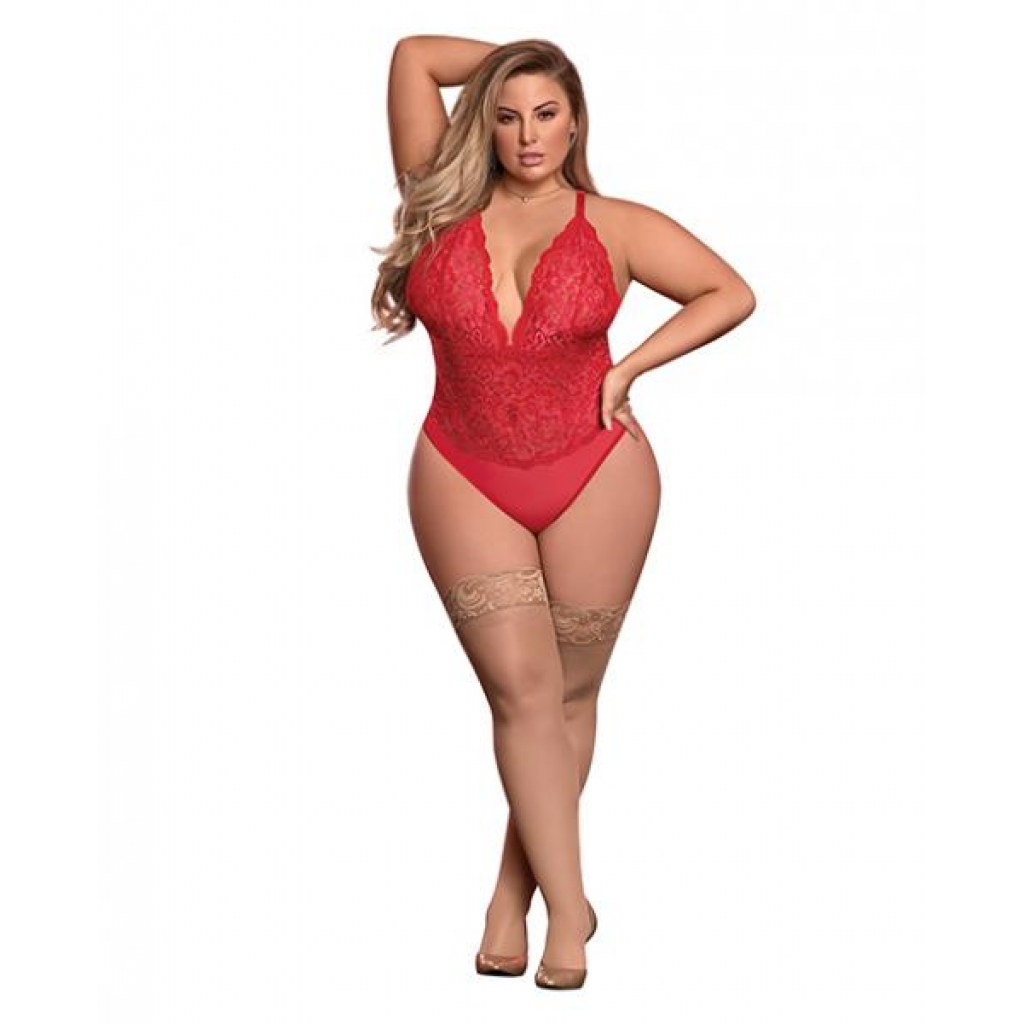 Risqué Business Lace & Mesh Teddy - Stunning Red