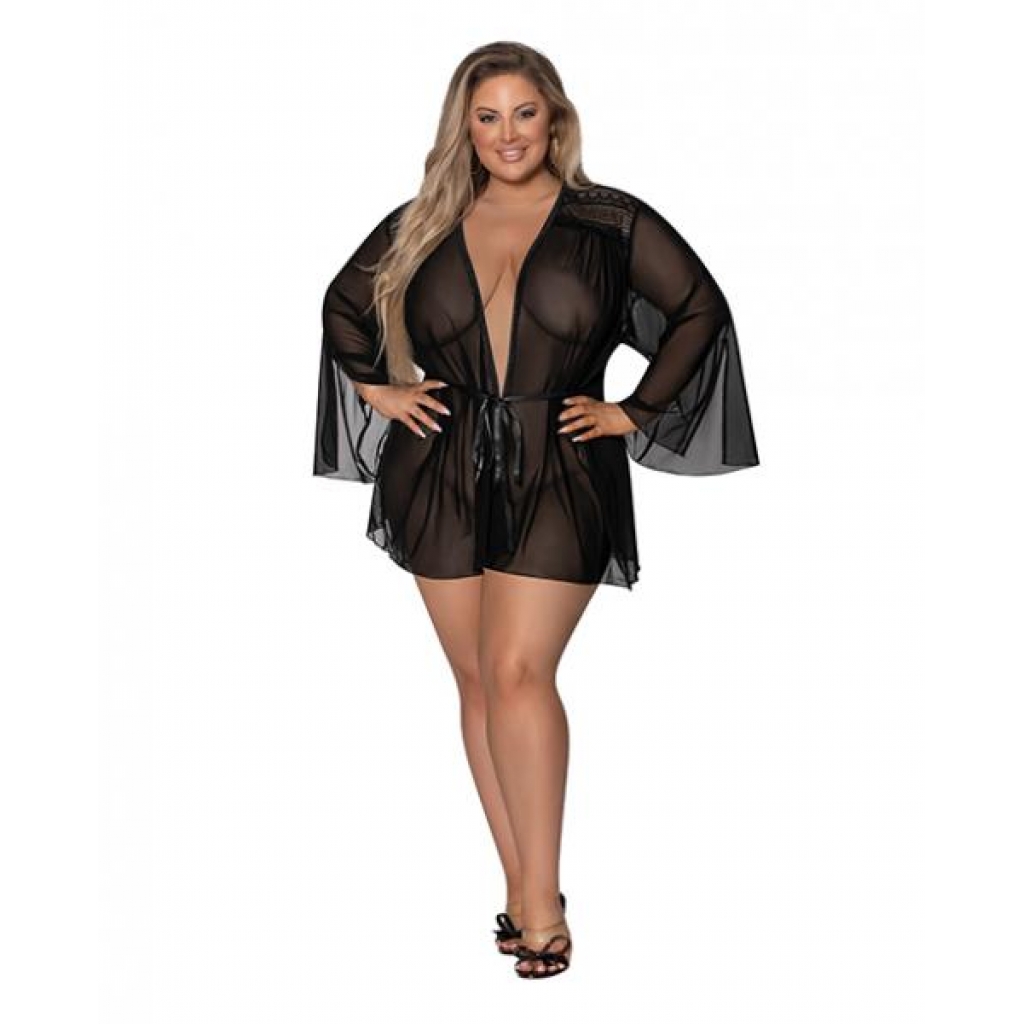 Modern Romance Flowing Short Robe - Black 2X