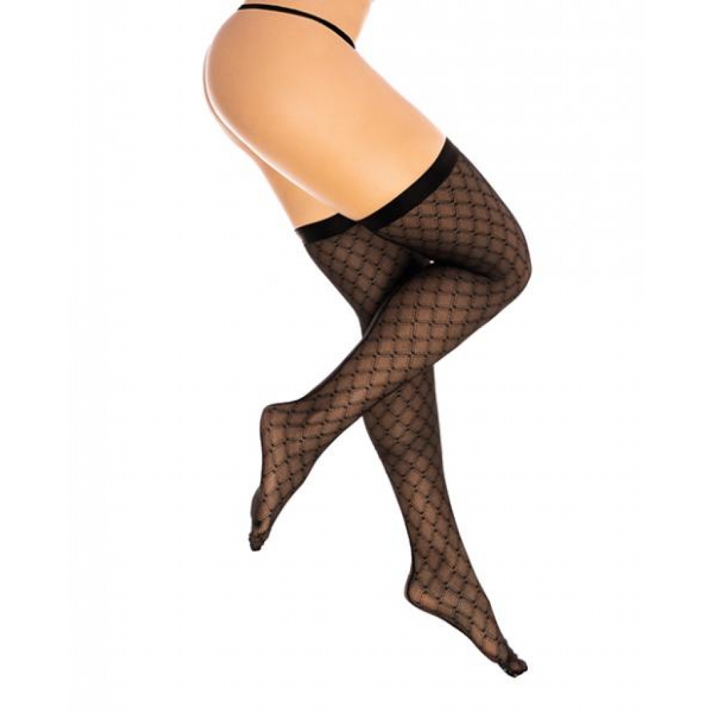 Diamond Mesh Thigh Highs - Alluring Black