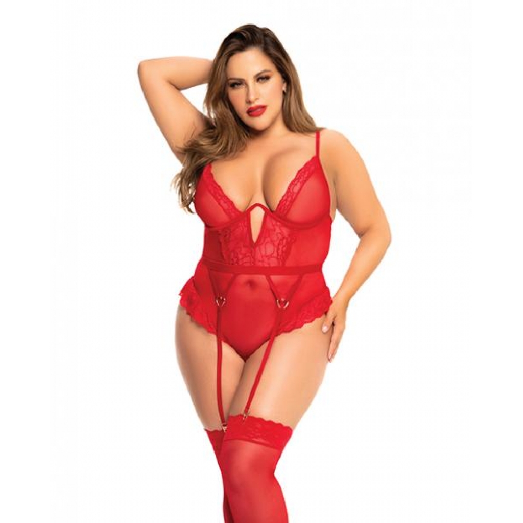 Heart Lace Underwire Bodysuit - Red 1X/2X